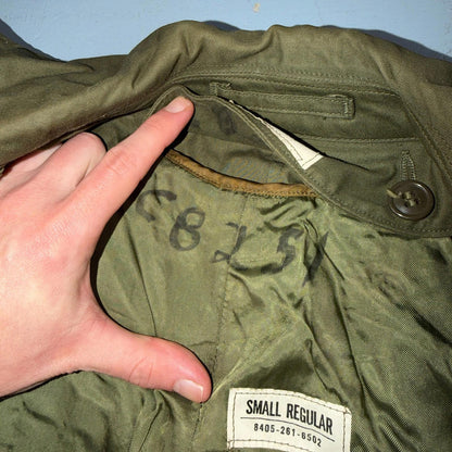 1950s Korean War US Military Wool Lined Overcoat Belted Trench Coat Small VTG