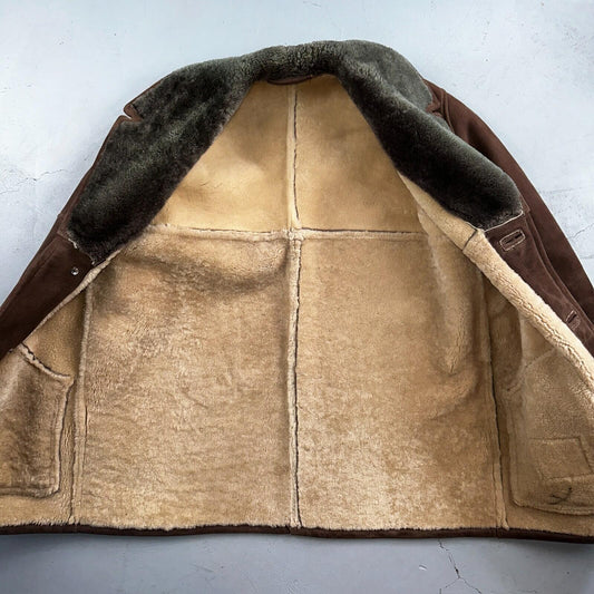 VTG Mens Coat Suede 60s Western Ranch Trucker Jacket Fur Sherpa 44 Brown 1960s