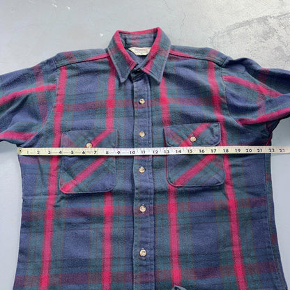 VTG Five Brother Shirt Mens M Shadow Plaid Flannel USA Red 1980s 80s Green Red