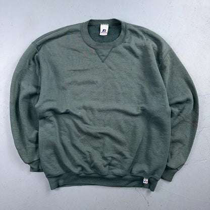 Vintage Russell Athletic Sweatshirt Green Large Y2K Basic Thrashed Worn