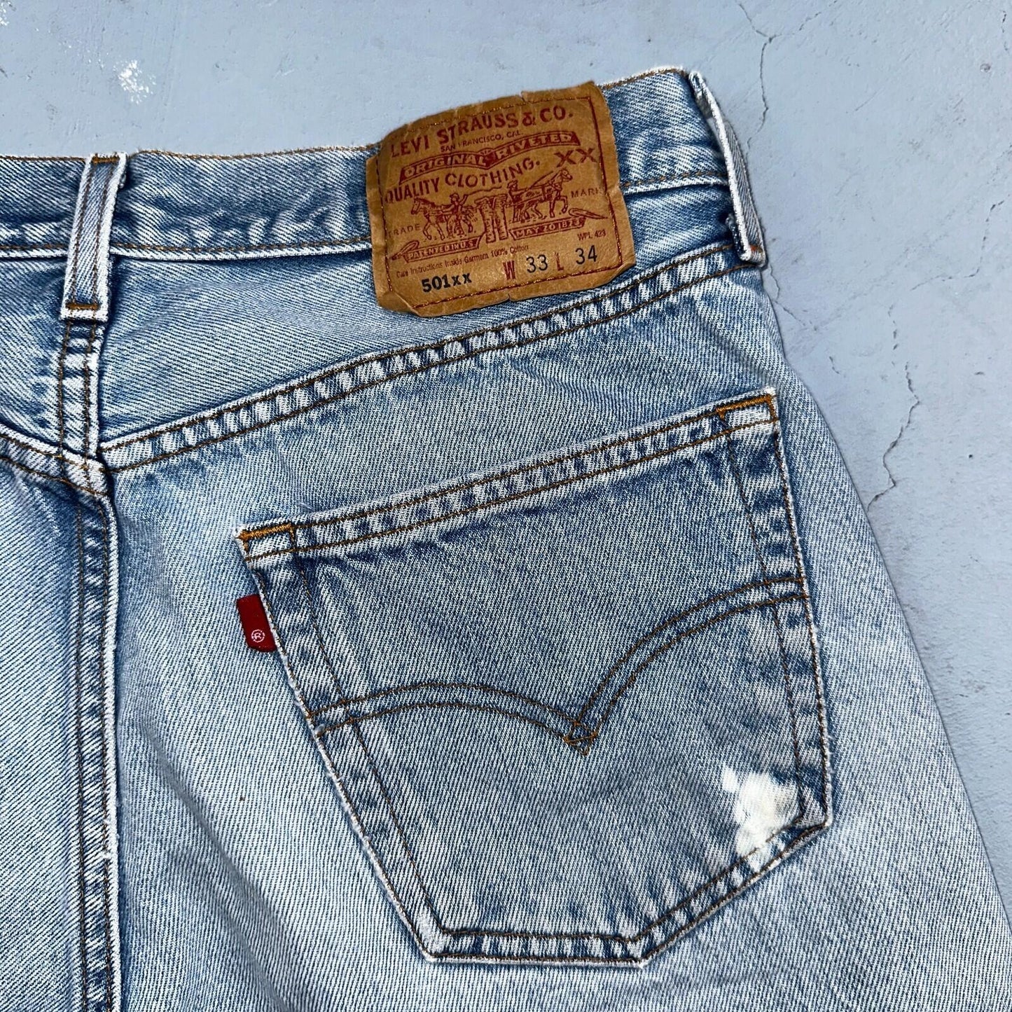 Levis 501 Vintage 90s Mexico Straight Leg Jeans 33x34 Y2K Light Wash Act 30x29
