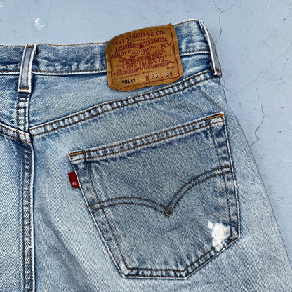 Levis 501 Vintage 90s Mexico Straight Leg Jeans 33x34 Y2K Light Wash Act 30x29