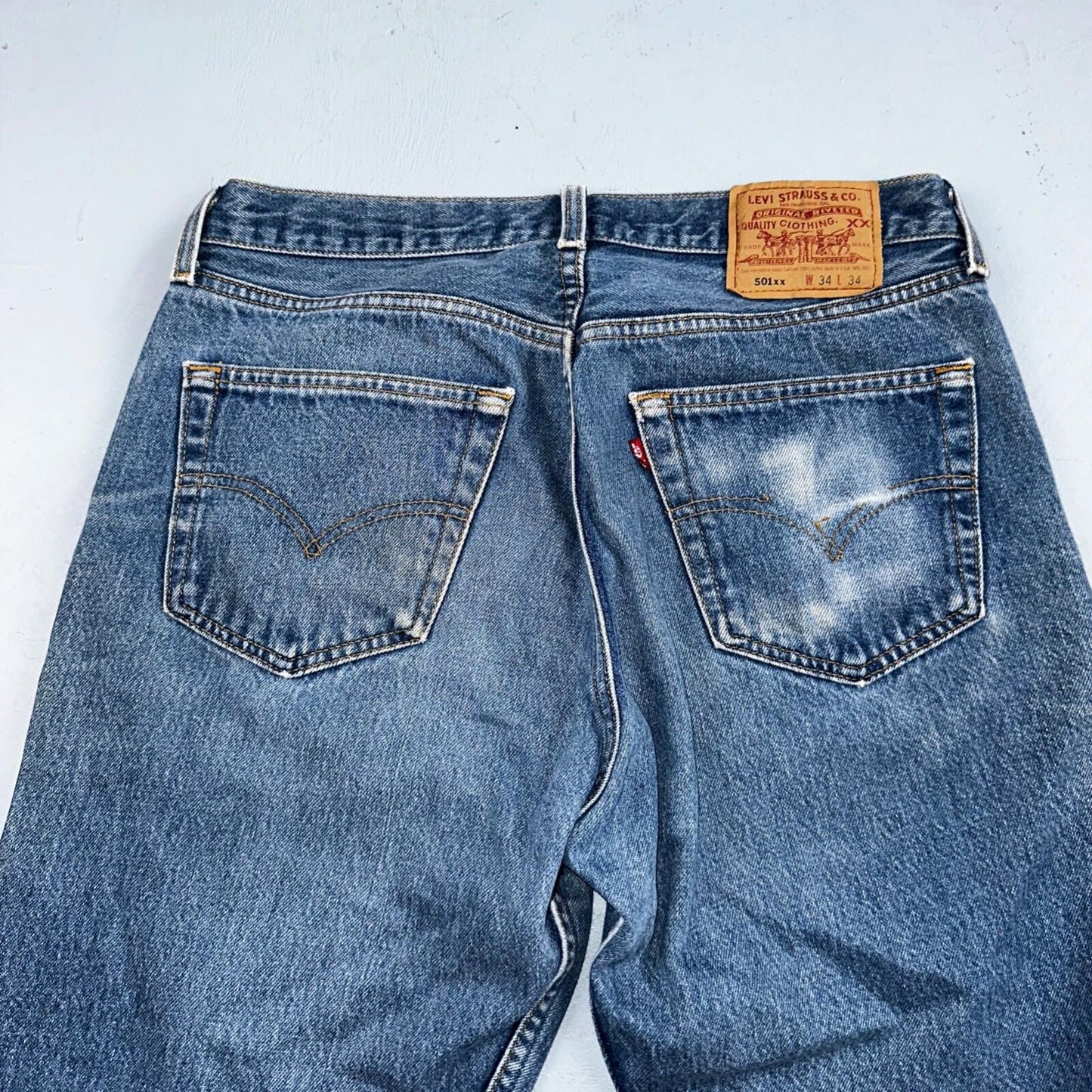 Levis 501 Vintage 90s USA XX Straight Leg Jeans Blue Med Wash 34x34 Act 31x30
