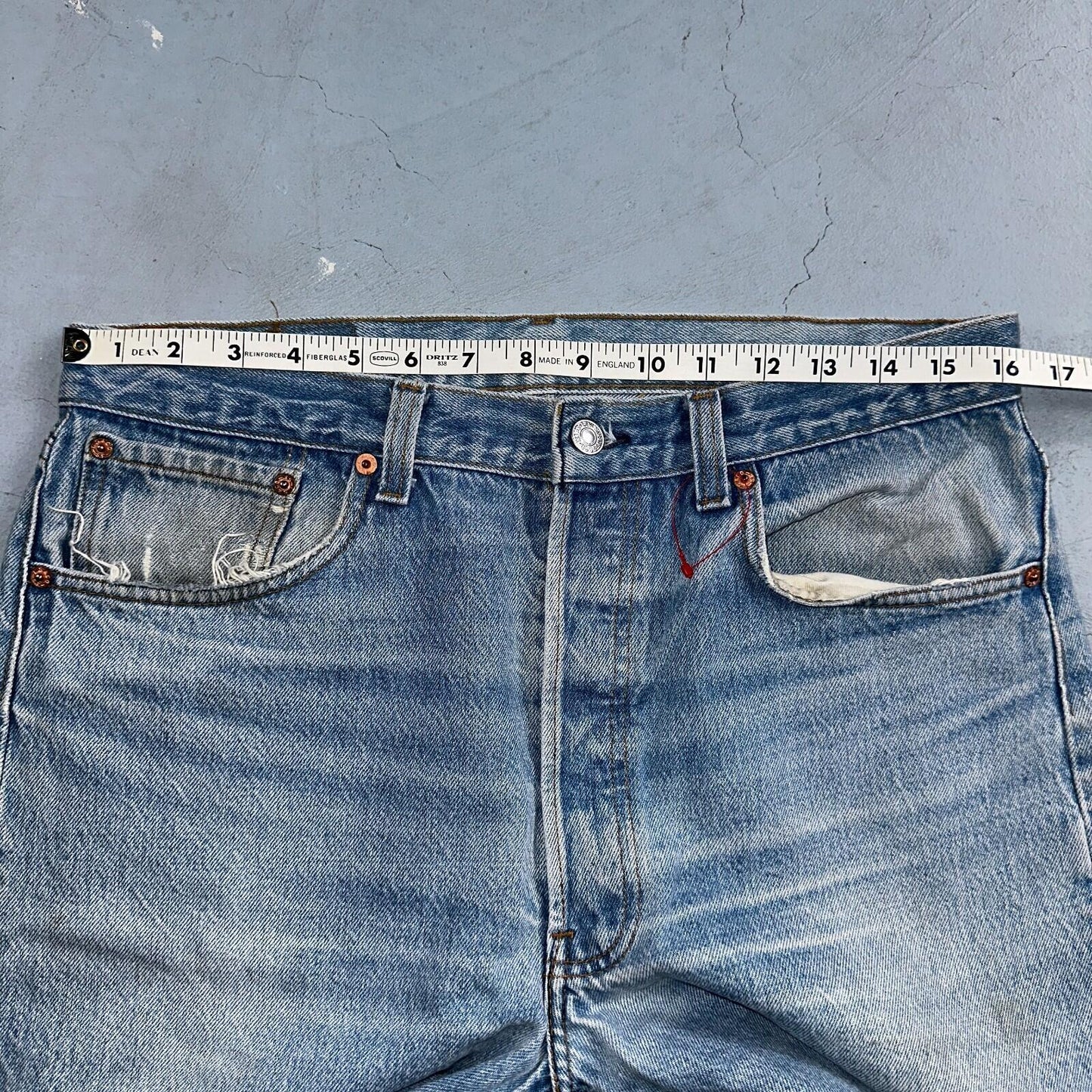 Levis 501 Vintage 90s USA XX Straight Leg Jeans Blue Light Wash 35x36 Act 32x27
