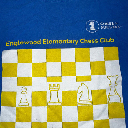 Chess Club Board Art T Shirt VTG Style Englewood Elementary Cool Geometric Blue