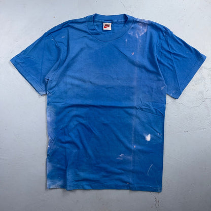 VTG 90s Nike Blank Blue T Shirt Distressed Bleached Grunge Swoosh Tag USA