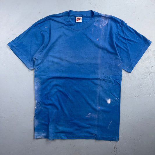 VTG 90s Nike Blank Blue T Shirt Distressed Bleached Grunge Swoosh Tag USA