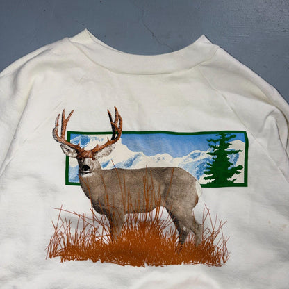 Vintage Deer Elk Wildlife Sweatshirt Mens XL White 80s Crewneck Hunting Animal