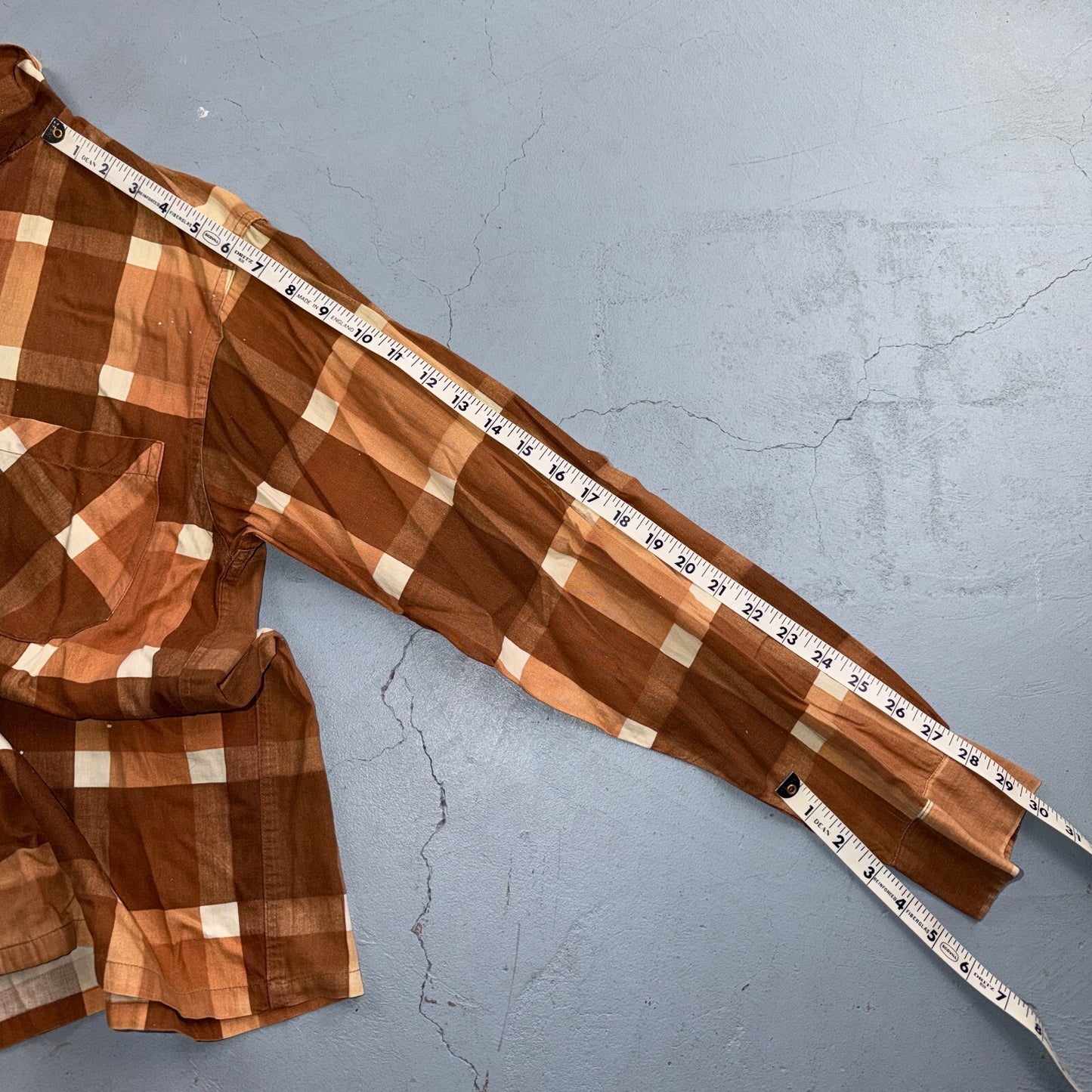 VTG 40s Deer Creek Brown Plaid Loop Collar Button Shirt Rockabilly Sanforized