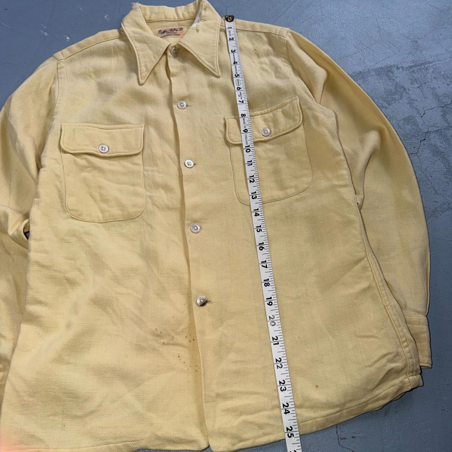 Vtg 50s Rockabilly Butter Yellow Board Shirt Shacket 2-Pocket Straight Hem S