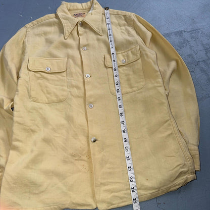 Vtg 50s Rockabilly Butter Yellow Board Shirt Shacket 2-Pocket Straight Hem S