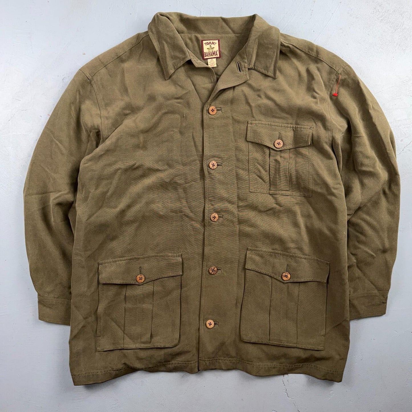 Tommy Bahama VTG 100% Silk Rayon Woven Sport Shirt Jacket XL Green Very Rare 90s