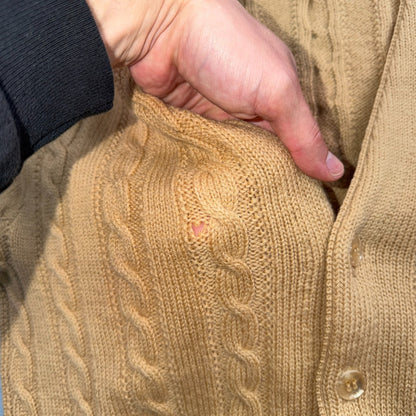 Vintage 1970s Wool Cardigan Sweater Mens M Button Up Beige Tan 70s Fisherman