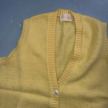 VTG 1960s 1970s Wool Caridgan Sweater Rockabilly Womens Mod Knit Yellow Vest
