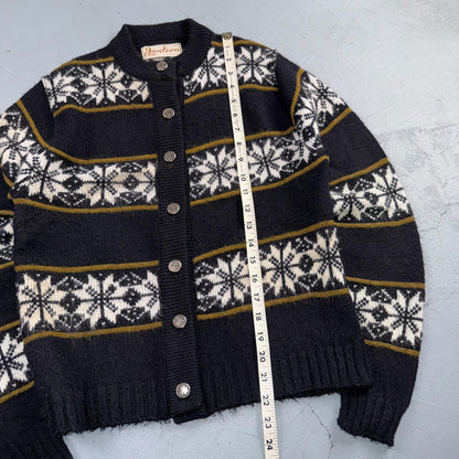 Jantzen Vintage Sweater Pullover Patterned Black Cardigan Size 36 Made USA 60s