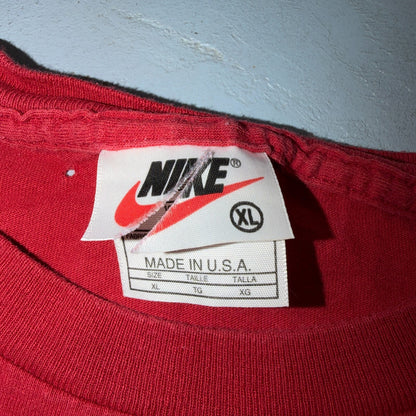 Nike Red Swoosh Basic 90s VTG T Shirt 1990s USA Gym Boxy Fit Cool Size XL
