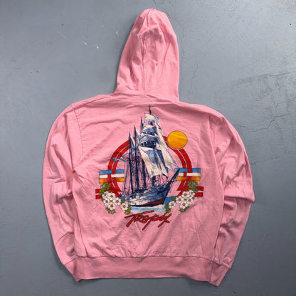 Pink Hoodie 1980s VTG T Shirt Long Sleeve Surf Pacific Ship Seagull Hippie Cool