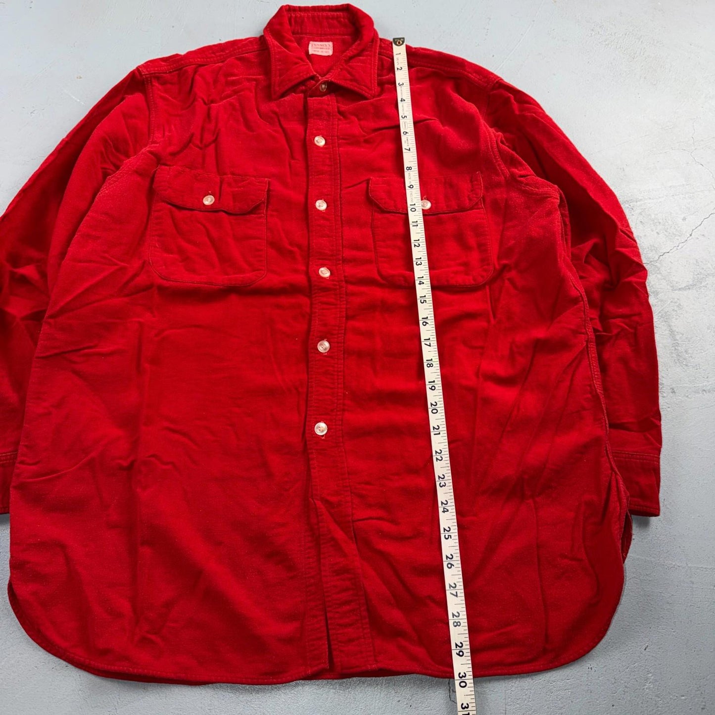 VTG 1940s Penneys Jacket Red Cotton Basic 40s 50s Flannel Shirt Rockabilly