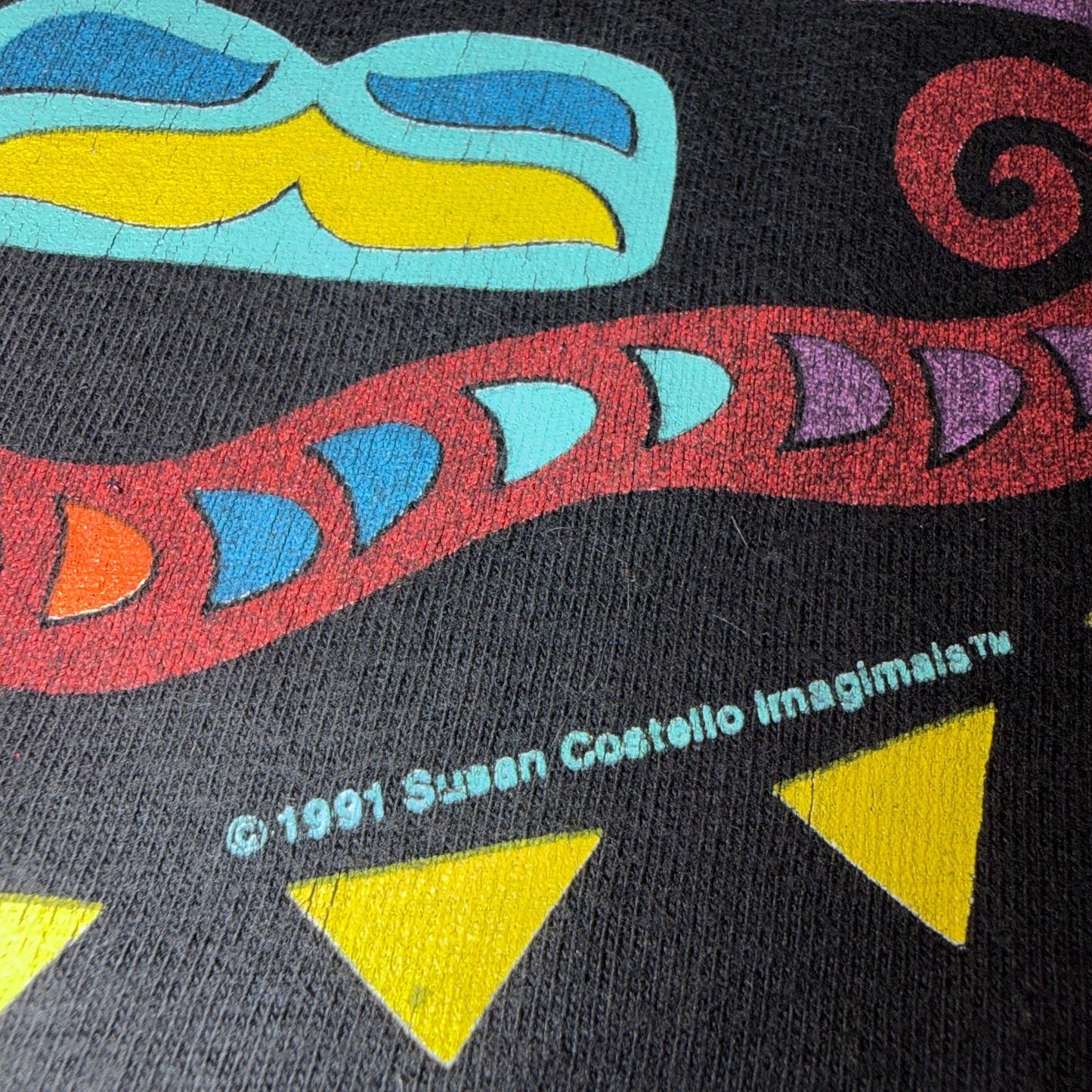 VTG Sue Coccia Native Northwest Eagle Raven Art Graphic T Shirt Black Large