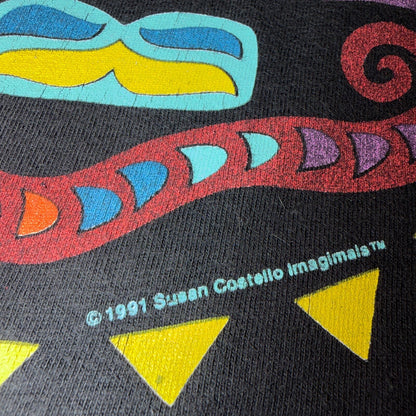 VTG Sue Coccia Native Northwest Eagle Raven Art Graphic T Shirt Black Large