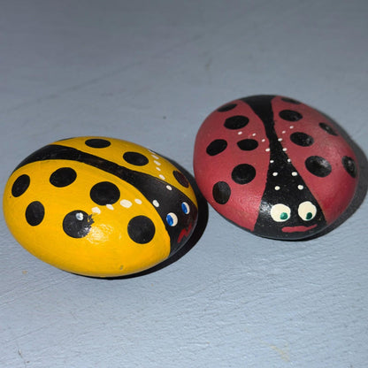 Hand Painted Rock Stone Art Inspirational Lady Bug Bugs Spring Funny Cute VTG