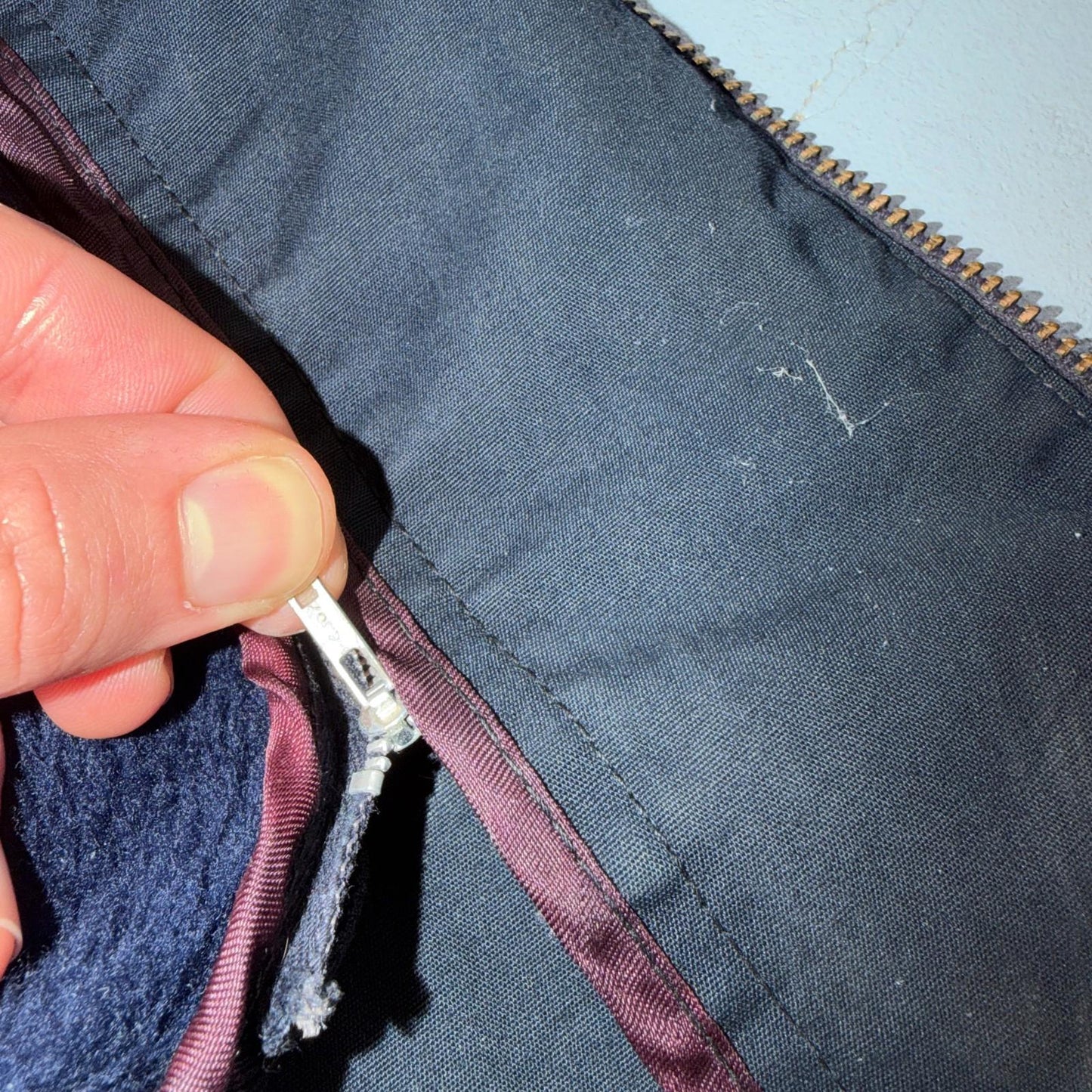 VTG Woolrich Harrington Bomber Jacket 40 Blue Fleece Lined Ricky Talon 60s 70s