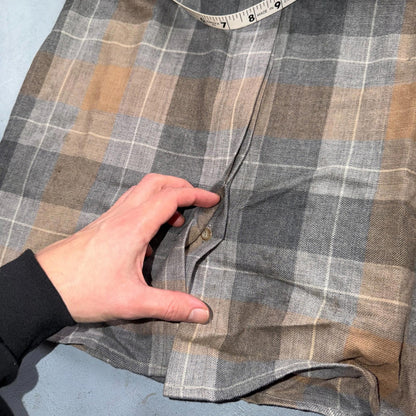 Pendleton Brown Gray Beige Plaid 100% Wool Hidden Button Shirt Women's XS USA