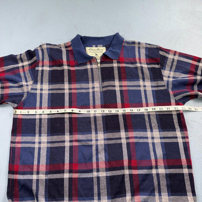 Vintage Eddie Bauer Plaid Quarter Zip Cotton Sweater Men’s M Red Blue Y2K
