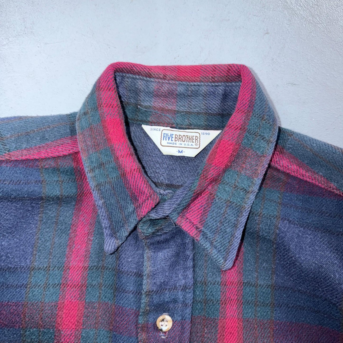 VTG Five Brother Shirt Mens M Shadow Plaid Flannel USA Red 1980s 80s Green Red