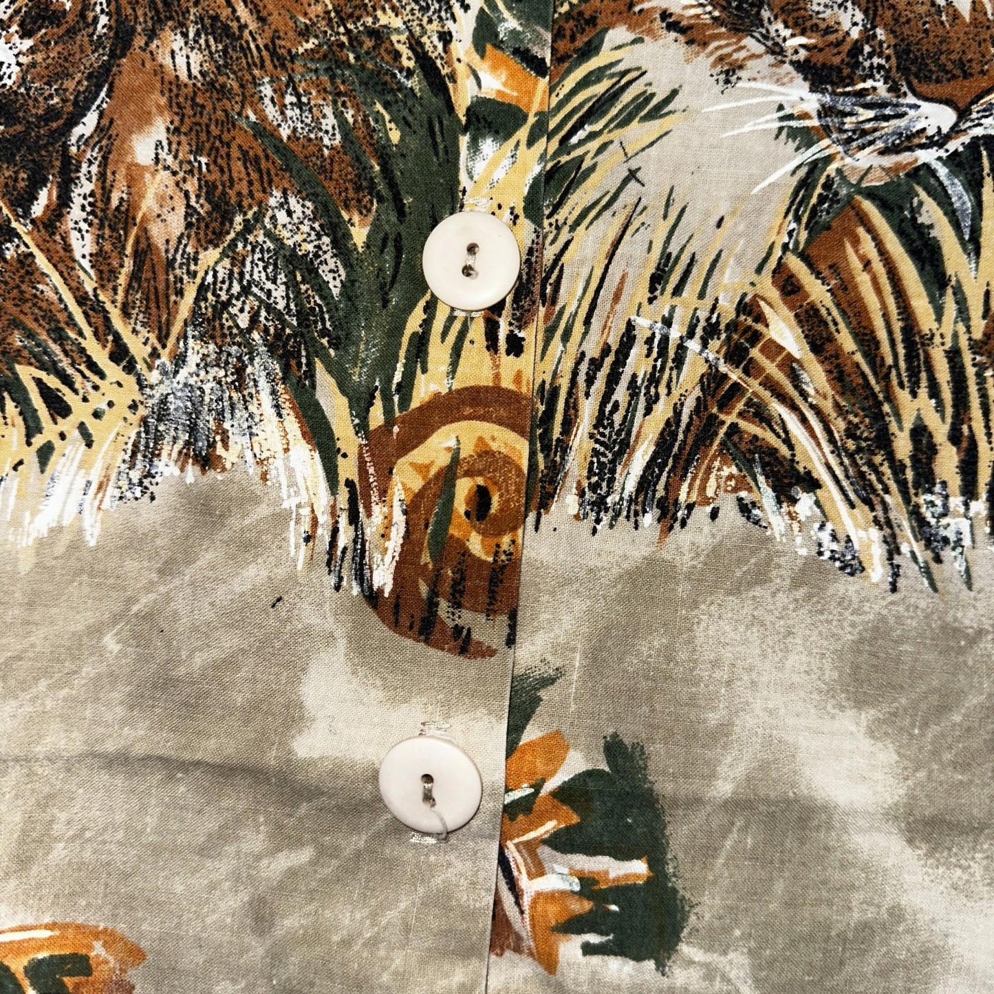 Vtg Act III USA Made Shirt Button Up Blouse African Safari Lion Tigers Small 80s