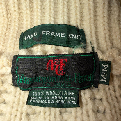 VTG Abercrombie & Fitch Heavy Wool Shawl Sweater Oatmeal Beige Fisherman 70s