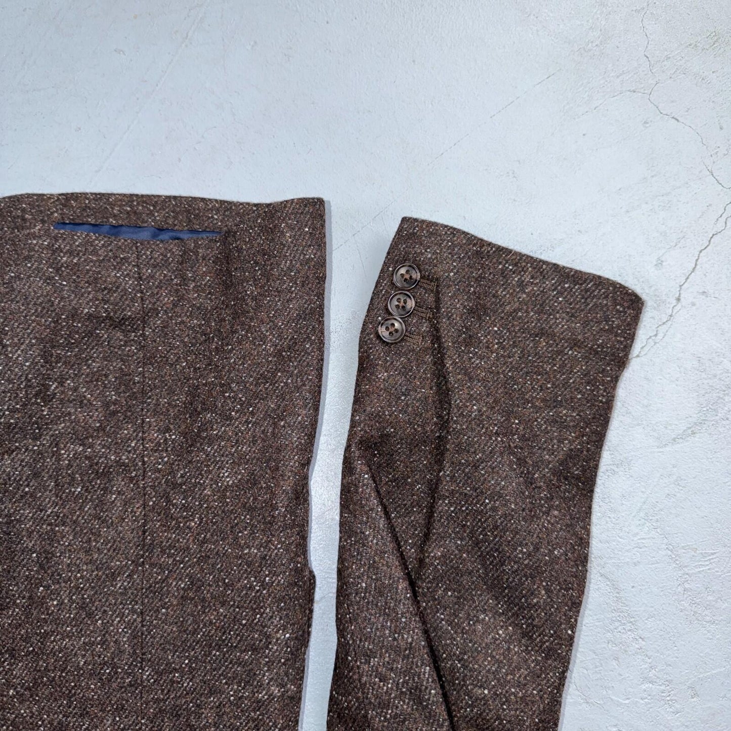 David Hart x GAP Brown Specked M Tweed Sport Coat Wool Silk Suit Pants 2PC 30x32