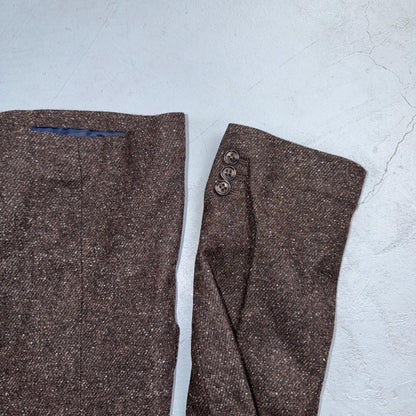 David Hart x GAP Brown Specked M Tweed Sport Coat Wool Silk Suit Pants 2PC 30x32