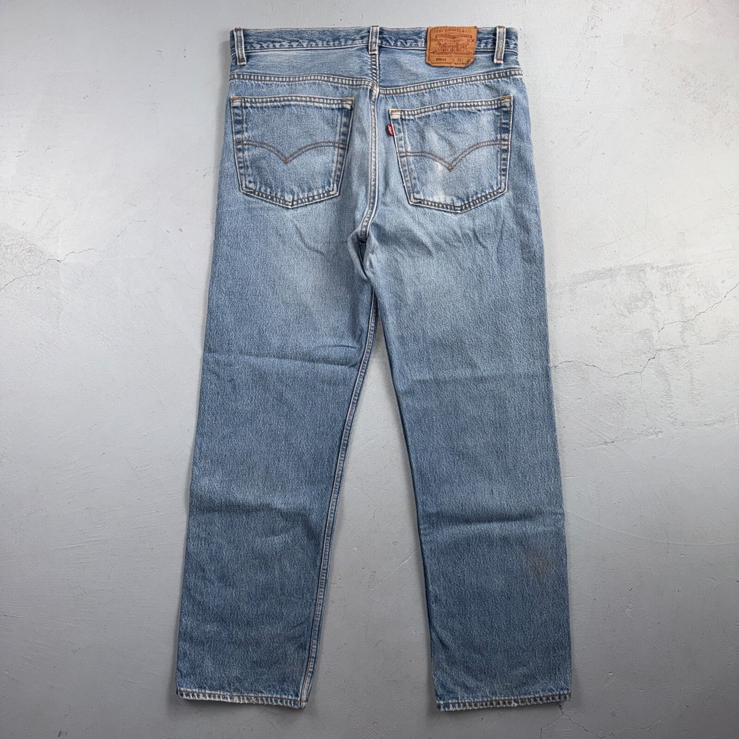 Levis 501 Vintage 90s USA XX Straight Leg Jeans Blue Light Wash 38x32 Act 35x28