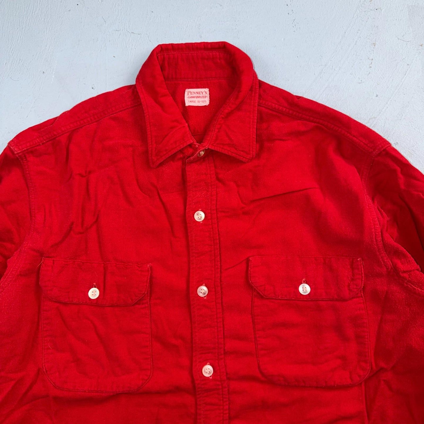 VTG 1940s Penneys Jacket Red Cotton Basic 40s 50s Flannel Shirt Rockabilly