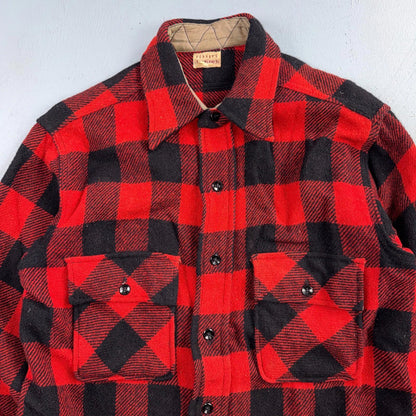 VTG 1940s Penneys Jacket Red Black Wool Buffalo Plaid 40s 50s Flannel Shirt Wool