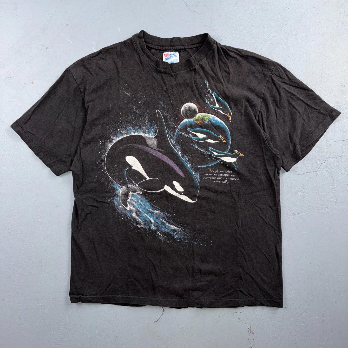 VTG 1990s Harlequin Space Galaxy Wildlife Epic Dolphin Whale Animal T Shirt L