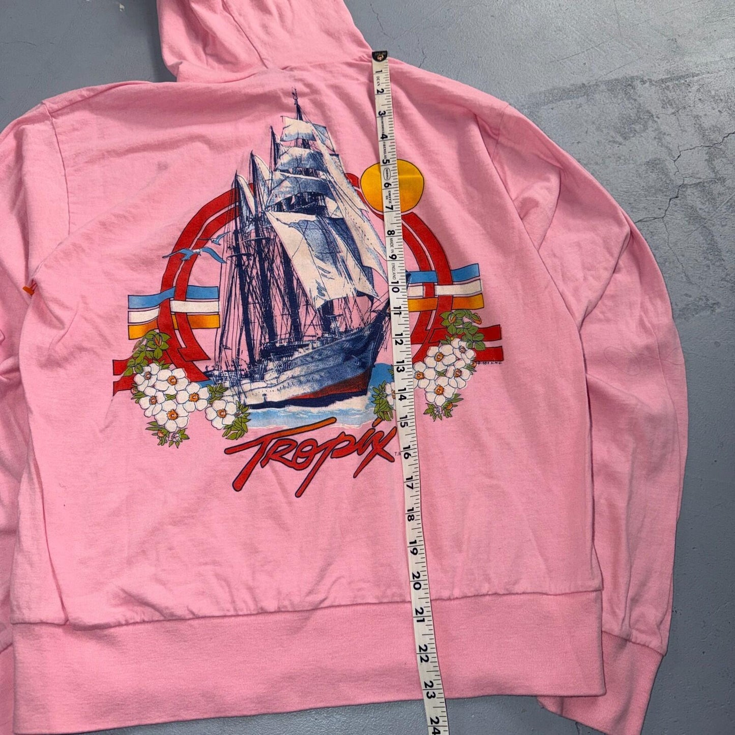 Pink Hoodie 1980s VTG T Shirt Long Sleeve Surf Pacific Ship Seagull Hippie Cool