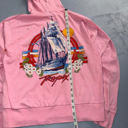 Pink Hoodie 1980s VTG T Shirt Long Sleeve Surf Pacific Ship Seagull Hippie Cool