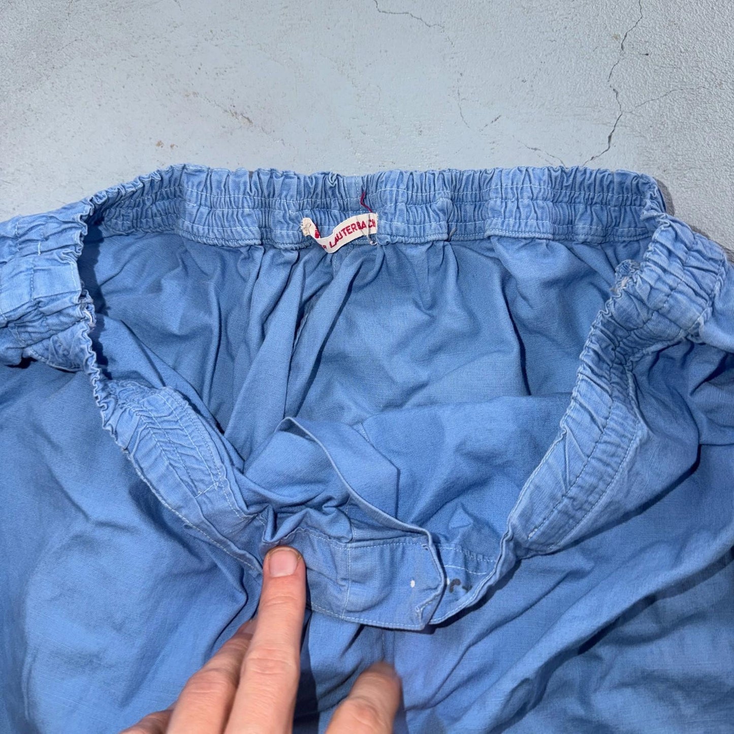 Vintage 50s 60s Blue Sanforized Sleepwear Pajamas Pair Pants Top Cotton Solid