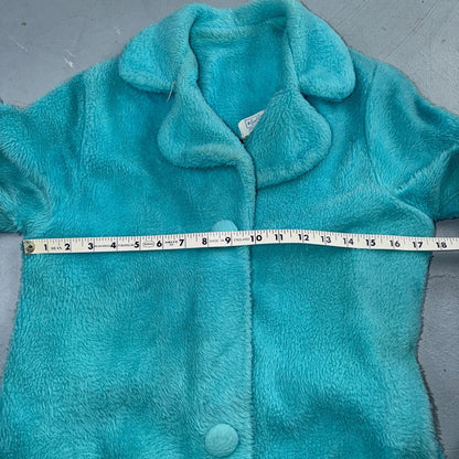 Carol Brent 1950s VTG Blue Fuzzy Rockabilly 50s Robe Bath Button Fancy Cute