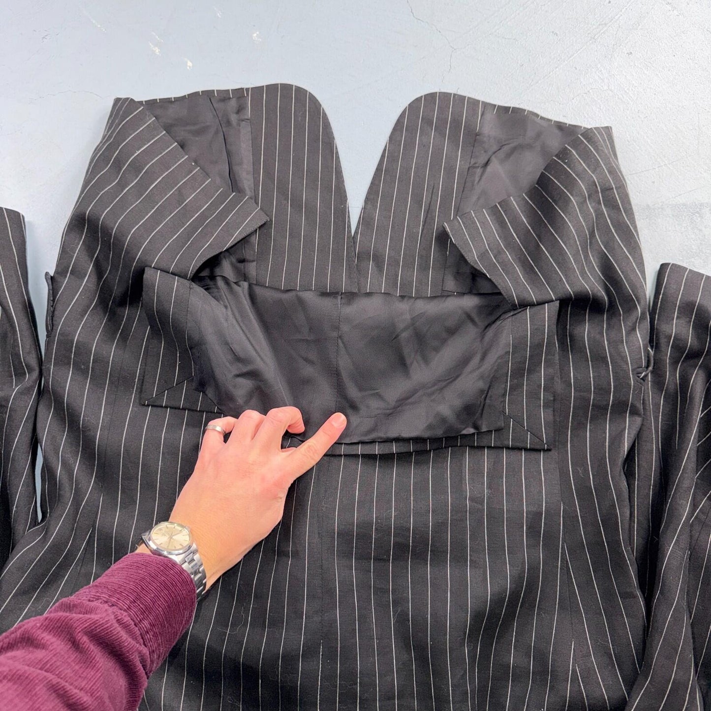 Ralph Lauren Purple Label Black Linen Suit Jacket Mens 44R Pinstripe $3,995 VTG