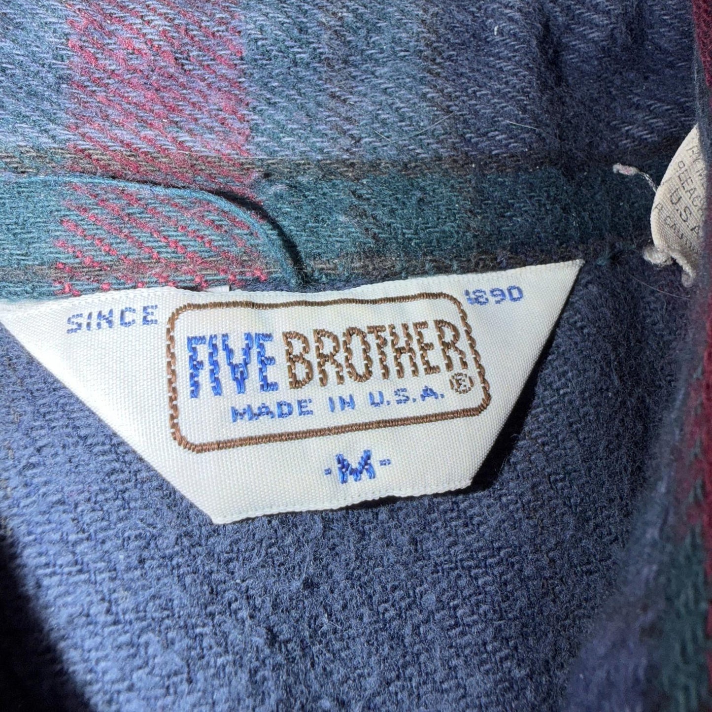 VTG Five Brother Shirt Mens M Shadow Plaid Flannel USA Red 1980s 80s Green Red