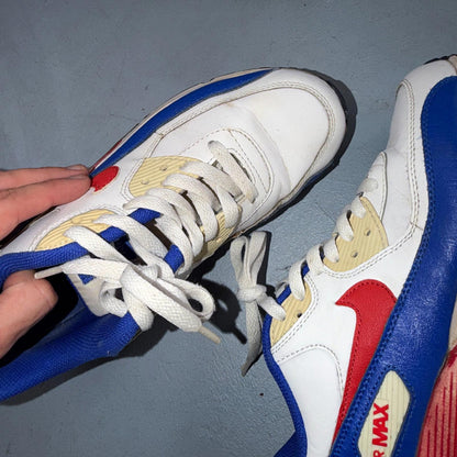 Nike Air Max 90 LTR GS Retro White Blue Red Sneakers Shoes Size 7 Y Big Kids