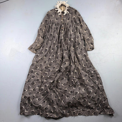 Antique Edwardian 1800s Calico Day Dress House Farm Dress Victorian 1900s Lace