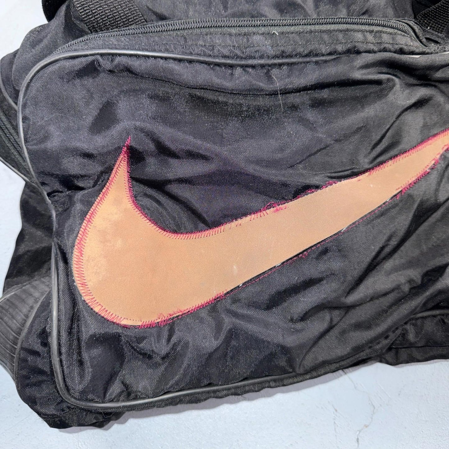 Vintage Nike Duffle Gym Bag Black Red Check Swoosh White Tag Basketball Large