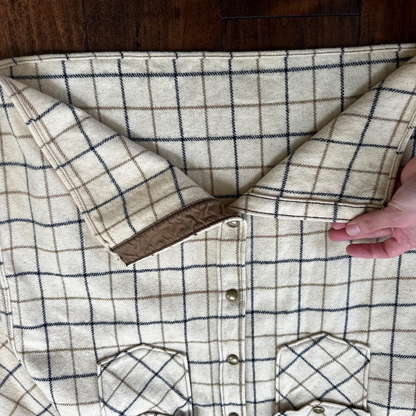 Norm Thompson VTG Long Sleeve Snap Up Heavy Wool Shirt Plaid 60s XL Rockabilly