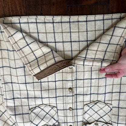 Norm Thompson VTG Long Sleeve Snap Up Heavy Wool Shirt Plaid 60s XL Rockabilly