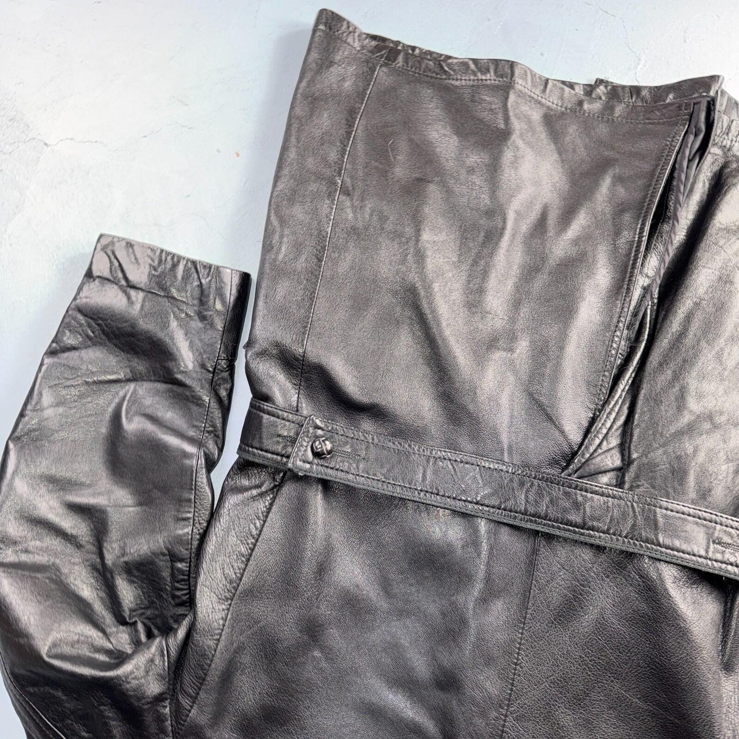 VTG Mens Long Length Vintage Leather Military Duster UNLined Rockabilly 60s Belt