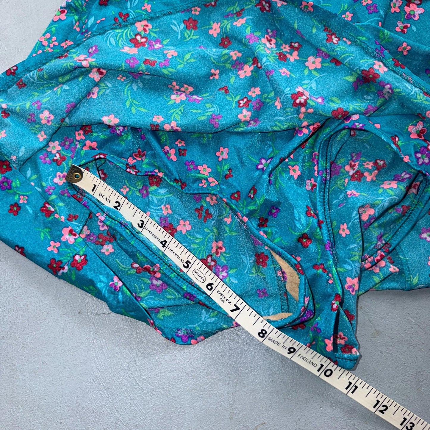 VTG Sears Hawaiian Fashion Colorful 1 Piece Swimsuit Sz 16 1970s Blue Floral